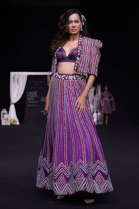 Sejal Kamdar Ajrakh Embellished Lehenga Set With Jacket 