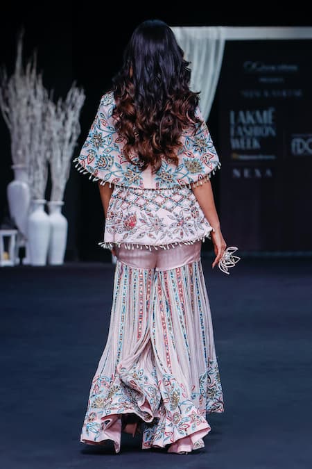 Sejal Kamdar Ajrakh Hand Work Capelet Top & Sharara Set 