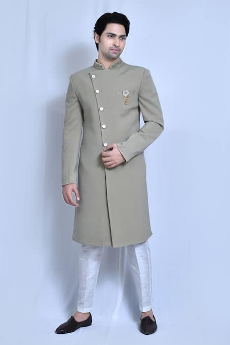 Aryavir Malhotra Embroidered Collar Solid Sherwani With Pant 