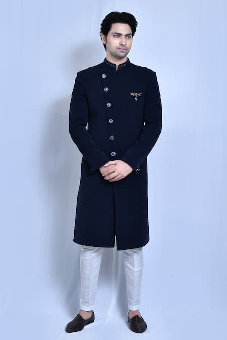 Aryavir Malhotra Hand Embroidered Collar Plain Sherwani With Pant 