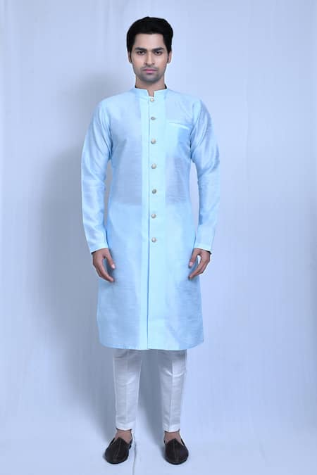Buy_Arihant Rai Sinha_Blue Silk Solid Kurta With Pant_Online_at_Aza_Fashions