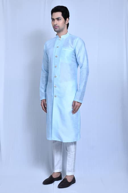 Arihant Rai Sinha_Blue Silk Solid Kurta With Pant_at_Aza_Fashions