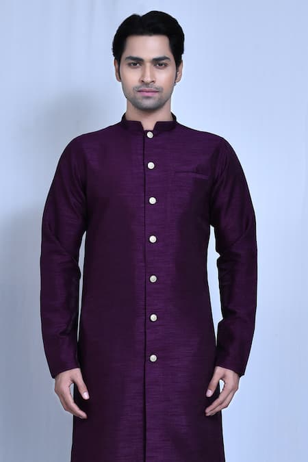 Arihant Rai Sinha_Purple Gingham Plain Kurta With Pant _at_Aza_Fashions