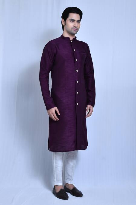 Buy_Arihant Rai Sinha_Purple Gingham Plain Kurta With Pant 