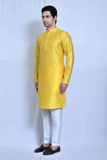 Arihant Rai Sinha_Yellow Silk, Cotton Fleur Damask Woven Kurta With Pant _at_Aza_Fashions