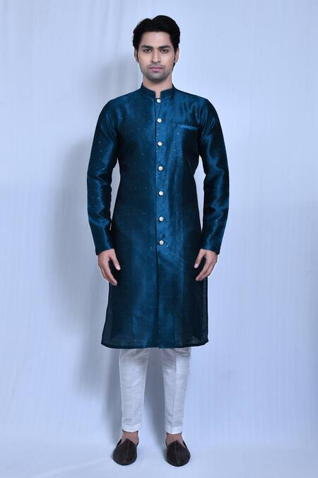 Buy_Arihant Rai Sinha_Blue Cotton Sequins Cosmic Embroidered Kurta With Pant_Online_at_Aza_Fashions