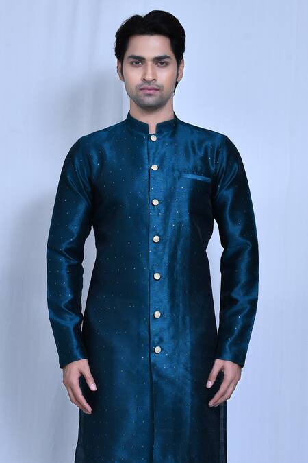 Shop_Arihant Rai Sinha_Blue Cotton Sequins Cosmic Embroidered Kurta With Pant_Online_at_Aza_Fashions