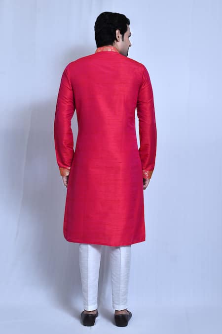Shop Arihant Rai Sinha Pink Silk, Cotton Floral Vine Band Collar Kurta With Pant at Aza Fashions Shop_Arihant Rai Sinha_Pink Silk, Cotton Floral Vine Band Collar Kurta With Pant _at_Aza_Fashions