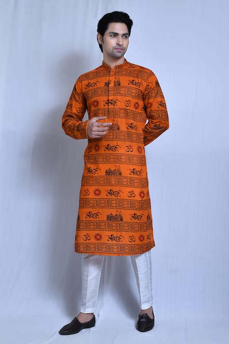 Aryavir Malhotra Jai Shree Ram Ayodhya Print Kurta With Pant 