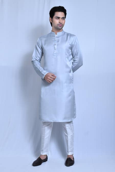 Aryavir Malhotra Grey Raw Silk Plain Kurta With Pant