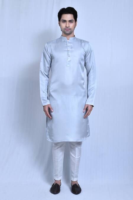 Buy_Arihant Rai Sinha_Grey Silk Plain Raw Kurta With Pant_Online_at_Aza_Fashions