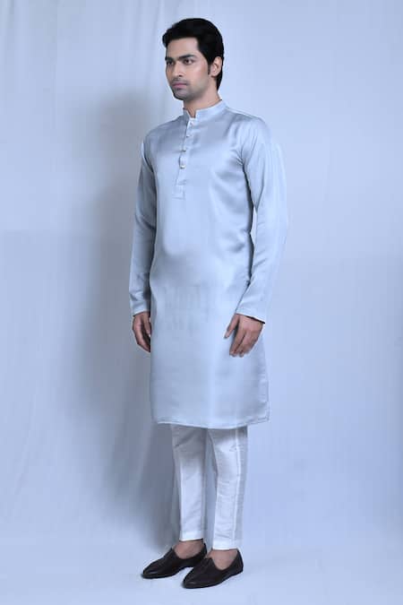 Arihant Rai Sinha_Grey Silk Plain Raw Kurta With Pant_at_Aza_Fashions