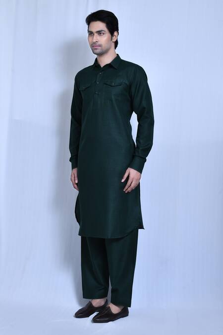 Arihant Rai Sinha_Green Cotton, Linen Solid Kurta And Pathani Pant Set_at_Aza_Fashions