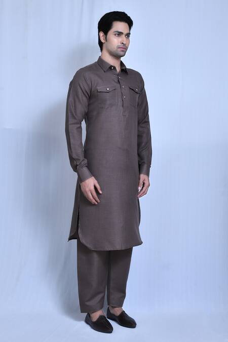 Arihant Rai Sinha_Grey Cotton, Linen Straight Kurta Set _at_Aza_Fashions