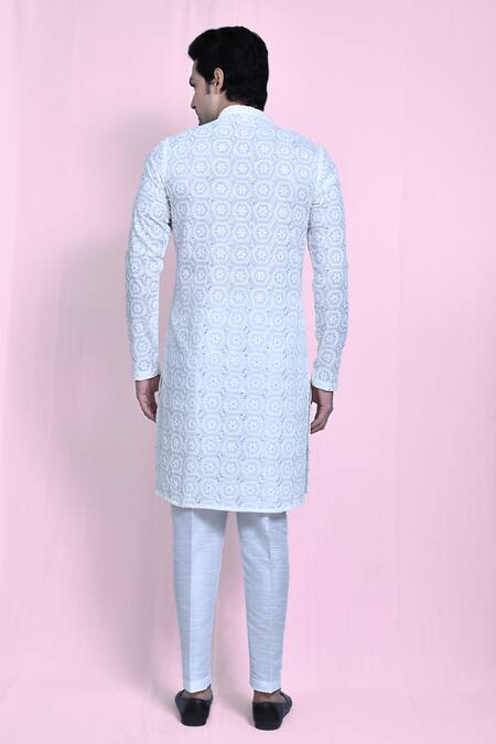 Shop_Arihant Rai Sinha_White Cotton, Silk Sequins, Embroidery Thread Kurta Set_at_Aza_Fashions
