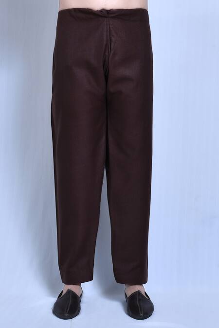 Arihant Rai Sinha_Brown Cotton, Linen Plain Straight Kurta Set _Online_at_Aza_Fashions