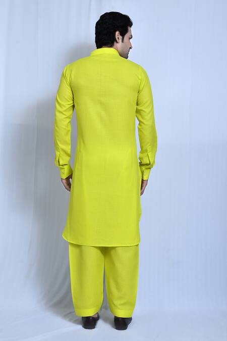 Arihant Rai Sinha Cotton Linen Plain Straight Kurta & Pathani Pant Set 