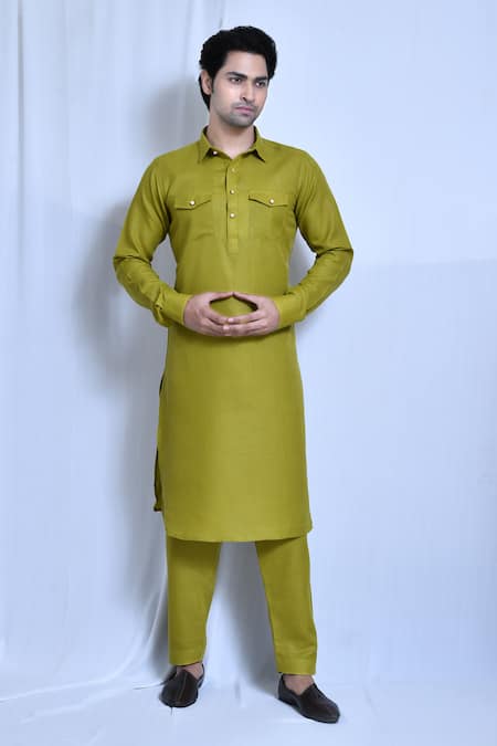 Aryavir Malhotra Cotton Linen Solid Straight Kurta Set 