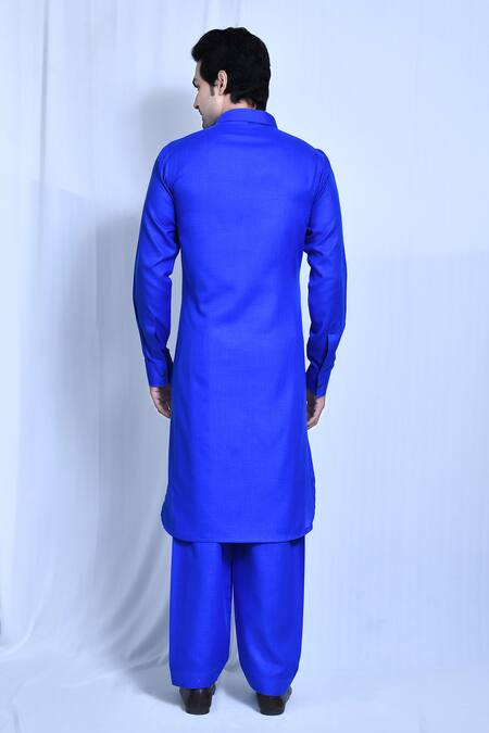 Shop_Arihant Rai Sinha_Blue Cotton, Linen Kurta Set_at_Aza_Fashions