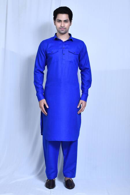 Buy_Arihant Rai Sinha_Blue Cotton, Linen Kurta Set_Online_at_Aza_Fashions