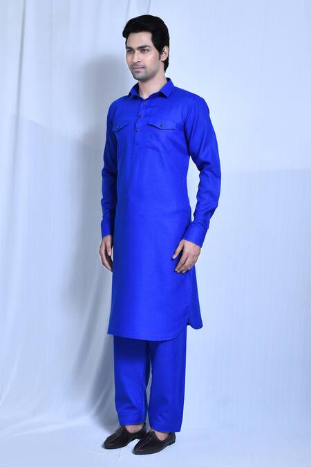 Arihant Rai Sinha_Blue Cotton, Linen Kurta Set_at_Aza_Fashions
