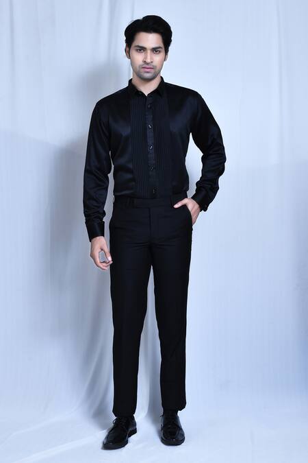 Buy_Arihant Rai Sinha_Black Satin, Cotton, Lycra, Terrycloth Cut Work Cutdana Embroidered Coat Set _Online_at_Aza_Fashions