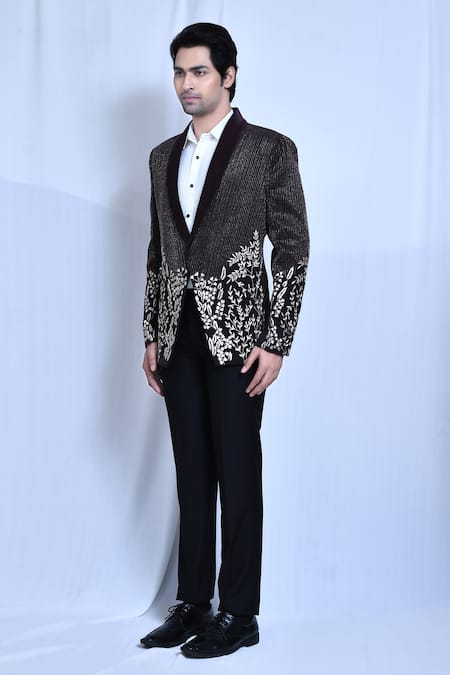 Arihant Rai Sinha_Purple Lycra, Satin, Terrycloth Cut Work, Embroidery Floral Coat Set _at_Aza_Fashions