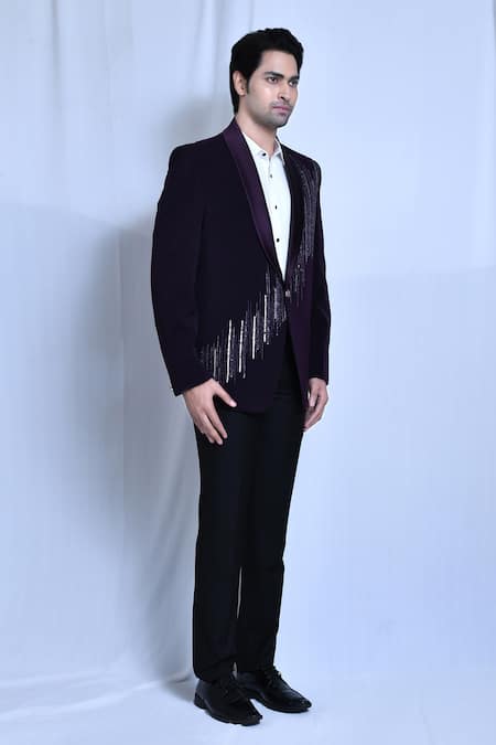 Arihant Rai Sinha_Purple Velvet, Satin, Terrycloth Sequins, Beads Placement Embroidered Coat Set _at_Aza_Fashions