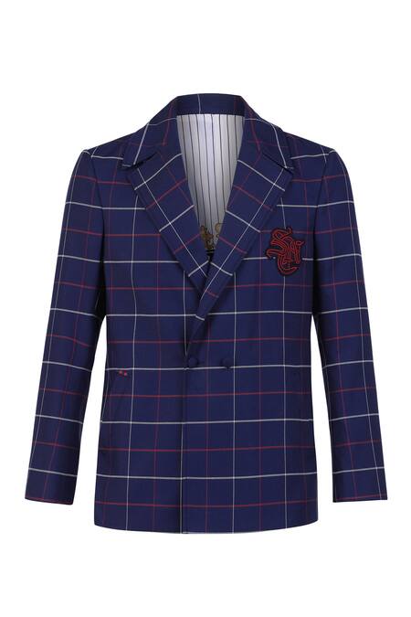 S&N By Shantnu Nikhil Blue Cotton Embroidery Placement Logo Blazer Jacket Online at Aza Fashions S&N By Shantnu Nikhil_Blue Cotton Embroidery Placement Logo Blazer Jacket_Online_at_Aza_Fashions