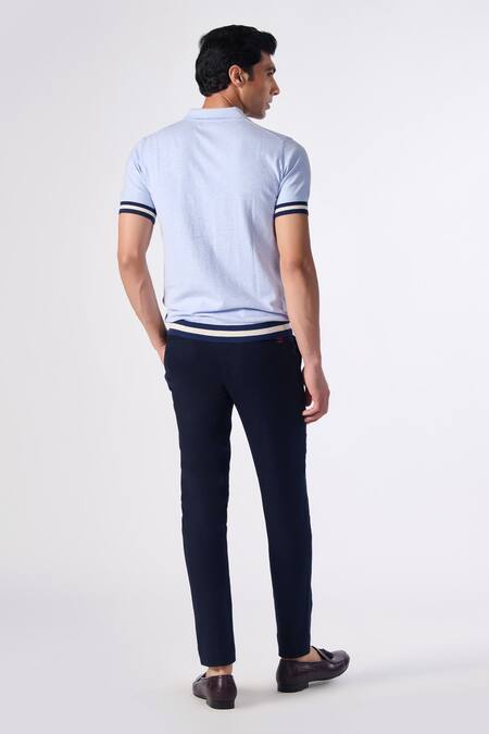 Shop_S&N By Shantnu Nikhil_Blue Cotton, Nylon Embroidery Placed Crest Polo T-shirt _at_Aza_Fashions