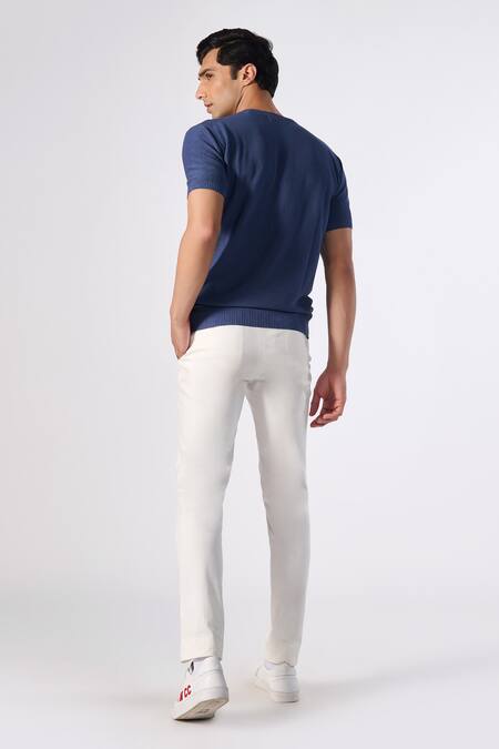 Shop S&N By Shantnu Nikhil Blue Viscose Embroidery Placed Crest Knitted T-shirt at Aza Fashions Shop_S&N By Shantnu Nikhil_Blue Viscose Embroidery Placed Crest Knitted T-shirt_at_Aza_Fashions