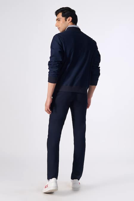 Shop S&N By Shantnu Nikhil Blue Cotton, Polyester Embroidery Placed Batman Logo Bomber Jacket at Aza Fashions Shop_S&N By Shantnu Nikhil_Blue Cotton, Polyester Embroidery Placed Batman Logo Bomber Jacket_at_Aza_Fashions