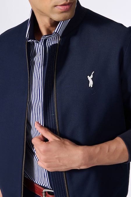 Buy S&N By Shantnu Nikhil Blue Cotton, Polyester Embroidery Placed Batman Logo Bomber Jacket Online at Aza Fashions Buy_S&N By Shantnu Nikhil_Blue Cotton, Polyester Embroidery Placed Batman Logo Bomber Jacket_Online_at_Aza_Fashions