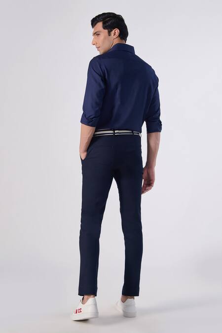 Shop_S&N By Shantnu Nikhil_Blue Lycra, Viscose, Terrycloth Embroidery Placed Logo Checkered Shirt _at_Aza_Fashions