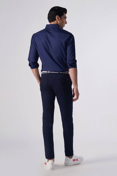 Shop S&N By Shantnu Nikhil Blue Lycra, Viscose, Terrycloth Embroidery Checkered Plaid Paneled Shirt at Aza Fashions Shop_S&N By Shantnu Nikhil_Blue Lycra, Viscose, Terrycloth Embroidery Checkered Plaid Paneled Shirt_at_Aza_Fashions