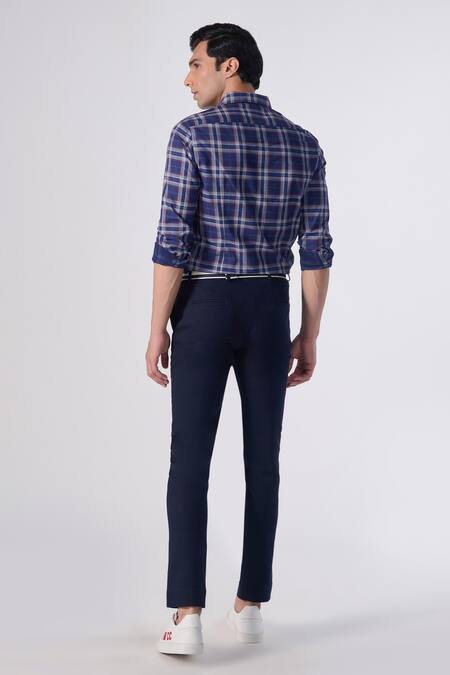 Shop S&N By Shantnu Nikhil Blue Cotton, Polyester Chequered Print Shirt at Aza Fashions Shop_S&N By Shantnu Nikhil_Blue Cotton, Polyester Chequered Print Shirt_at_Aza_Fashions