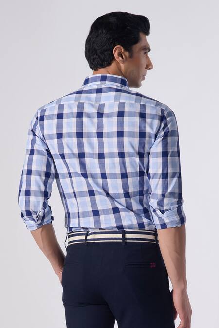 Shop_S&N By Shantnu Nikhil_Blue Cotton Chequered Print Shirt _at_Aza_Fashions