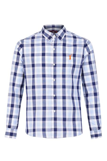 S&N By Shantnu Nikhil_Blue Cotton Chequered Print Shirt _Online_at_Aza_Fashions
