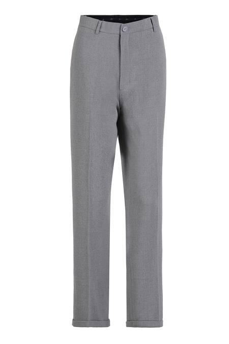 S&N By Shantnu Nikhil_Grey Cotton, Polyester Straight Fit Trousers_Online_at_Aza_Fashions