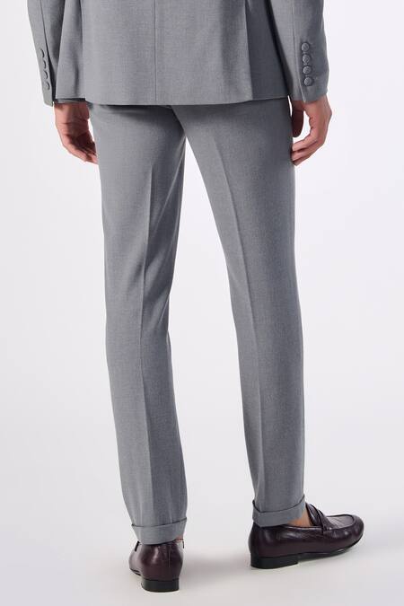 Buy_S&N By Shantnu Nikhil_Grey Cotton, Polyester Straight Fit Trousers_Online_at_Aza_Fashions