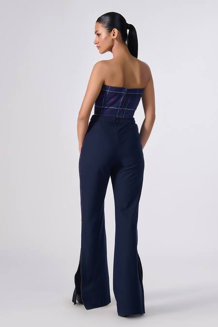 Shop S&N By Shantnu Nikhil Blue Cotton Bandeau Neck Structured Corset Top at Aza Fashions Shop_S&N By Shantnu Nikhil_Blue Cotton Bandeau Neck Structured Corset Top_at_Aza_Fashions