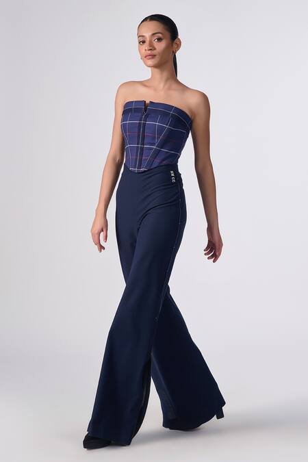 S&N By Shantnu Nikhil Blue Cotton Bandeau Neck Structured Corset Top Online at Aza Fashions S&N By Shantnu Nikhil_Blue Cotton Bandeau Neck Structured Corset Top_Online_at_Aza_Fashions