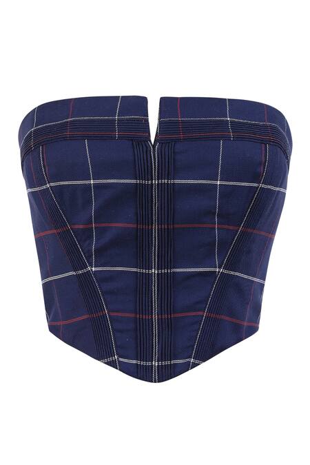 Buy S&N By Shantnu Nikhil Blue Cotton Bandeau Neck Structured Corset Top Online at Aza Fashions Buy_S&N By Shantnu Nikhil_Blue Cotton Bandeau Neck Structured Corset Top_Online_at_Aza_Fashions