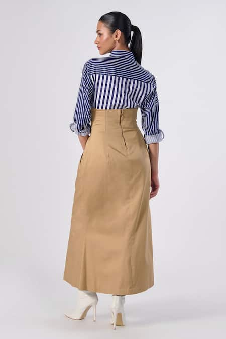 Shop S&N By Shantnu Nikhil Beige Lycra, Terrycloth Corseted Plain Skirt at Aza Fashions Shop_S&N By Shantnu Nikhil_Beige Lycra, Terrycloth Corseted Plain Skirt_at_Aza_Fashions