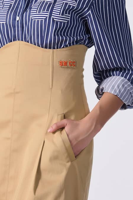 Buy S&N By Shantnu Nikhil Beige Lycra, Terrycloth Corseted Plain Skirt Online at Aza Fashions Buy_S&N By Shantnu Nikhil_Beige Lycra, Terrycloth Corseted Plain Skirt_Online_at_Aza_Fashions