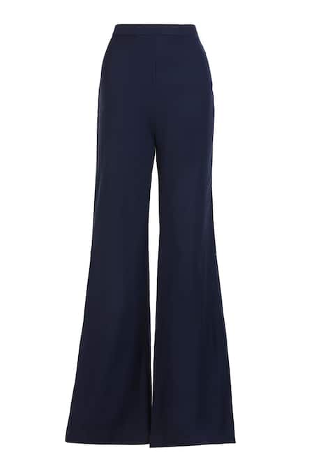 S&N By Shantnu Nikhil_Blue Lycra, Viscose, Polyester Bell Bottom Trousers_Online_at_Aza_Fashions