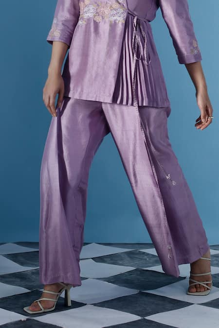 Chokhi Chorri Purple Silk Applique, Embroidery Round Ida Iris Bloom Angarkha Tunic With Pant Online at Aza Fashions Chokhi Chorri_Purple Silk Applique, Embroidery Round Ida Iris Bloom Angarkha Tunic With Pant _Online_at_Aza_Fashions