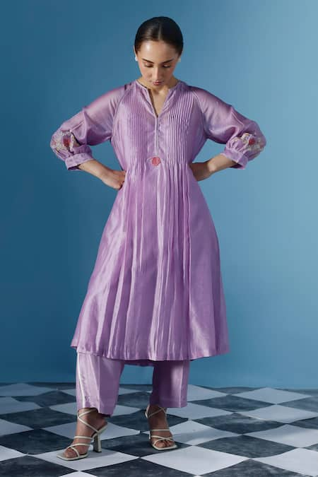 Chokhi Chorri Purple Kurta Silk Chanderi Embroidery Gul Notched Helen Anarkali Set 