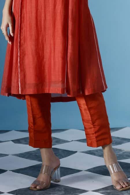 Shop_Chokhi Chorri_Red Cotton, Silk Embroidery Boat Neck Rafflesia Anarkali Set _Online_at_Aza_Fashions