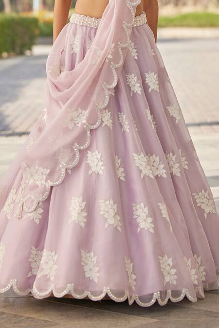 Vvani By Vani Vats Purple Georgette, Organza Pearls, Tassels, Scallop Hem Work Lehenga Set Online at Aza Fashions Vvani By Vani Vats_Purple Georgette, Organza Pearls, Tassels, Scallop Hem Work Lehenga Set _Online_at_Aza_Fashions